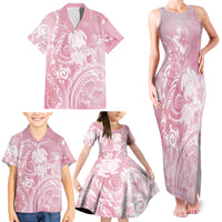 Aloha Hawaii Turtles Floral Family Matching Tank Maxi Dress and Hawaiian Shirt Pink Marbles Glaze LT7 - Polynesian Pride