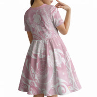 Aloha Hawaii Turtles Floral Kid Short Sleeve Dress Pink Marbles Glaze LT7 - Polynesian Pride