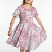 Aloha Hawaii Turtles Floral Kid Short Sleeve Dress Pink Marbles Glaze LT7 - Polynesian Pride
