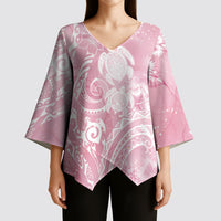 Aloha Hawaii Turtles Floral Kimono Sleeve Blouse Pink Marbles Glaze LT7 - Polynesian Pride