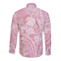 Aloha Hawaii Turtles Floral Long Sleeve Button Shirt Pink Marbles Glaze LT7 - Polynesian Pride