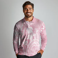 Aloha Hawaii Turtles Floral Long Sleeve Polo Shirt Pink Marbles Glaze LT7 - Polynesian Pride
