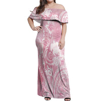 Aloha Hawaii Turtles Floral Off Shoulder Maxi Dress Pink Marbles Glaze LT7 Women Pink - Polynesian Pride