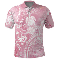Aloha Hawaii Turtles Floral Polo Shirt Pink Marbles Glaze LT7 Pink - Polynesian Pride