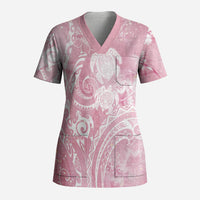 Aloha Hawaii Turtles Floral Scrub Top Pink Marbles Glaze LT7 Adult Pink - Polynesian Pride