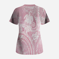 Aloha Hawaii Turtles Floral Scrub Top Pink Marbles Glaze LT7 - Polynesian Pride