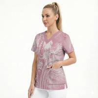 Aloha Hawaii Turtles Floral Scrub Top Pink Marbles Glaze LT7 - Polynesian Pride