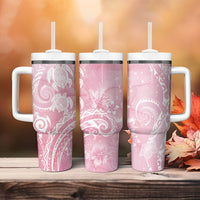 Aloha Hawaii Turtles Floral Tumbler With Handle Pink Marbles Glaze LT7 - Polynesian Pride