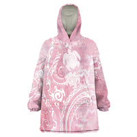 Aloha Hawaii Turtles Floral Wearable Blanket Hoodie Pink Marbles Glaze LT7 One Size Pink - Polynesian Pride