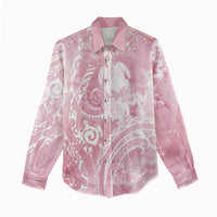 Aloha Hawaii Turtles Floral Women Casual Shirt Pink Marbles Glaze LT7 - Polynesian Pride