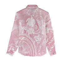 Aloha Hawaii Turtles Floral Women Casual Shirt Pink Marbles Glaze LT7 - Polynesian Pride