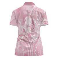 Aloha Hawaii Turtles Floral Women Polo Shirt Pink Marbles Glaze LT7 - Polynesian Pride