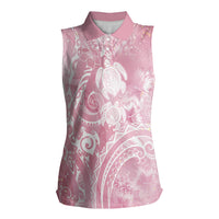 Aloha Hawaii Turtles Floral Women Sleeveless Polo Shirt Pink Marbles Glaze LT7 Female Pink - Polynesian Pride