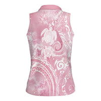 Aloha Hawaii Turtles Floral Women Sleeveless Polo Shirt Pink Marbles Glaze LT7 - Polynesian Pride