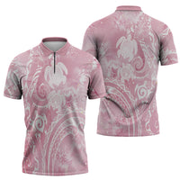 Aloha Hawaii Turtles Floral Zipper Polo Shirt Pink Marbles Glaze LT7 - Polynesian Pride
