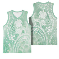 Aloha Hawaii Turtles Floral Basketball Jersey Seafoam Marbles Glaze LT7 - Polynesian Pride