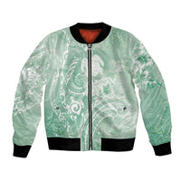 Aloha Hawaii Turtles Floral Bomber Jacket Seafoam Marbles Glaze LT7 Unisex Seafoam - Polynesian Pride