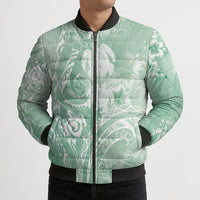 Aloha Hawaii Turtles Floral Bomber Puffer Jacket Seafoam Marbles Glaze LT7 - Polynesian Pride
