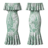 Aloha Hawaii Turtles Floral Couples Matching Mermaid Dress and Hawaiian Shirt Seafoam Marbles Glaze LT7 - Polynesian Pride