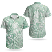 Aloha Hawaii Turtles Floral Couples Matching Puletasi and Hawaiian Shirt Seafoam Marbles Glaze LT7 - Polynesian Pride