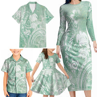 Aloha Hawaii Turtles Floral Family Matching Long Sleeve Bodycon Dress and Hawaiian Shirt Seafoam Marbles Glaze LT7 - Polynesian Pride