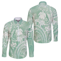Aloha Hawaii Turtles Floral Family Matching Long Sleeve Bodycon Dress and Hawaiian Shirt Seafoam Marbles Glaze LT7 Dad's Shirt - Long Sleeve Seafoam - Polynesian Pride