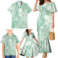 Aloha Hawaii Turtles Floral Family Matching Mermaid Dress and Hawaiian Shirt Seafoam Marbles Glaze LT7 - Polynesian Pride