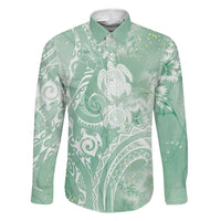 Aloha Hawaii Turtles Floral Family Matching Mermaid Dress and Hawaiian Shirt Seafoam Marbles Glaze LT7 Dad's Shirt - Long Sleeve Seafoam - Polynesian Pride