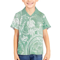 Aloha Hawaii Turtles Floral Family Matching Mermaid Dress and Hawaiian Shirt Seafoam Marbles Glaze LT7 Son's Shirt Seafoam - Polynesian Pride