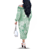 Aloha Hawaii Turtles Floral Family Matching Off The Shoulder Long Sleeve Dress and Hawaiian Shirt Seafoam Marbles Glaze LT7 - Polynesian Pride