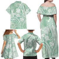 Aloha Hawaii Turtles Floral Family Matching Off Shoulder Maxi Dress and Hawaiian Shirt Seafoam Marbles Glaze LT7 - Polynesian Pride