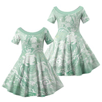 Aloha Hawaii Turtles Floral Family Matching Off Shoulder Maxi Dress and Hawaiian Shirt Seafoam Marbles Glaze LT7 Daughter's Dress Seafoam - Polynesian Pride