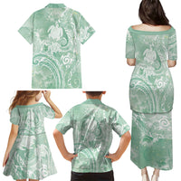 Aloha Hawaii Turtles Floral Family Matching Puletasi and Hawaiian Shirt Seafoam Marbles Glaze LT7 - Polynesian Pride