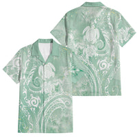 Aloha Hawaii Turtles Floral Family Matching Short Sleeve Bodycon Dress and Hawaiian Shirt Seafoam Marbles Glaze LT7 Dad's Shirt - Short Sleeve Seafoam - Polynesian Pride
