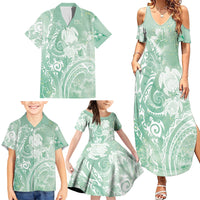 Aloha Hawaii Turtles Floral Family Matching Summer Maxi Dress and Hawaiian Shirt Seafoam Marbles Glaze LT7 - Polynesian Pride