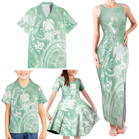 Aloha Hawaii Turtles Floral Family Matching Tank Maxi Dress and Hawaiian Shirt Seafoam Marbles Glaze LT7 - Polynesian Pride