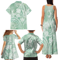 Aloha Hawaii Turtles Floral Family Matching Tank Maxi Dress and Hawaiian Shirt Seafoam Marbles Glaze LT7 - Polynesian Pride