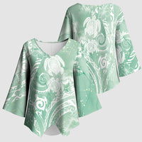 Aloha Hawaii Turtles Floral Kimono Sleeve Blouse Seafoam Marbles Glaze LT7 - Polynesian Pride