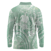 Aloha Hawaii Turtles Floral Long Sleeve Polo Shirt Seafoam Marbles Glaze LT7 - Polynesian Pride