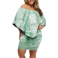 Aloha Hawaii Turtles Floral Off Shoulder Short Dress Seafoam Marbles Glaze LT7 Women Seafoam - Polynesian Pride