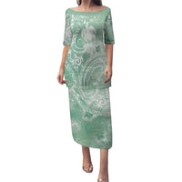 Aloha Hawaii Turtles Floral Puletasi Seafoam Marbles Glaze LT7 Long Dress Seafoam - Polynesian Pride