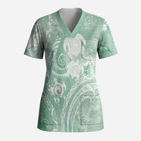 Aloha Hawaii Turtles Floral Scrub Top Seafoam Marbles Glaze LT7 Adult Seafoam - Polynesian Pride