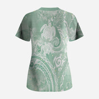 Aloha Hawaii Turtles Floral Scrub Top Seafoam Marbles Glaze LT7 - Polynesian Pride