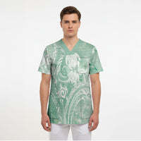 Aloha Hawaii Turtles Floral Scrub Top Seafoam Marbles Glaze LT7 - Polynesian Pride