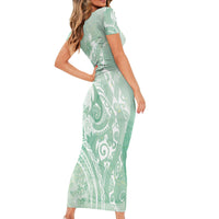 Aloha Hawaii Turtles Floral Short Sleeve Bodycon Dress Seafoam Marbles Glaze LT7 - Polynesian Pride