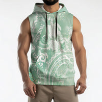 Aloha Hawaii Turtles Floral Sleeveless Hoodie Seafoam Marbles Glaze LT7 - Polynesian Pride
