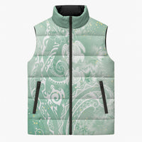 Aloha Hawaii Turtles Floral Sleeveless Puffer Jacket Seafoam Marbles Glaze LT7 Unisex Seafoam - Polynesian Pride