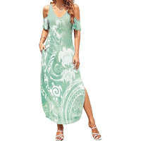 Aloha Hawaii Turtles Floral Summer Maxi Dress Seafoam Marbles Glaze LT7 Women Seafoam - Polynesian Pride