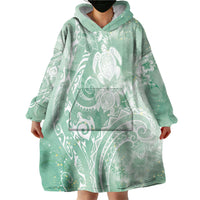 Aloha Hawaii Turtles Floral Wearable Blanket Hoodie Seafoam Marbles Glaze LT7 - Polynesian Pride