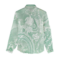Aloha Hawaii Turtles Floral Women Casual Shirt Seafoam Marbles Glaze LT7 - Polynesian Pride
